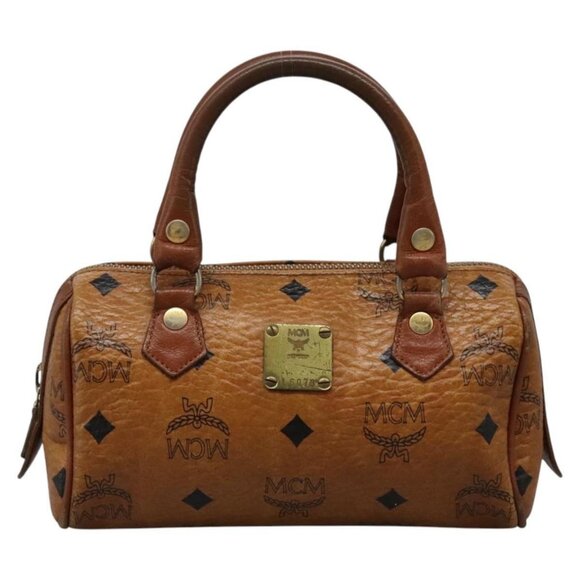 MCM Logogram Vicetos Hand Bag PVC Leather 2way Brown Gold Auth BA1440 - Picture 2 of 16